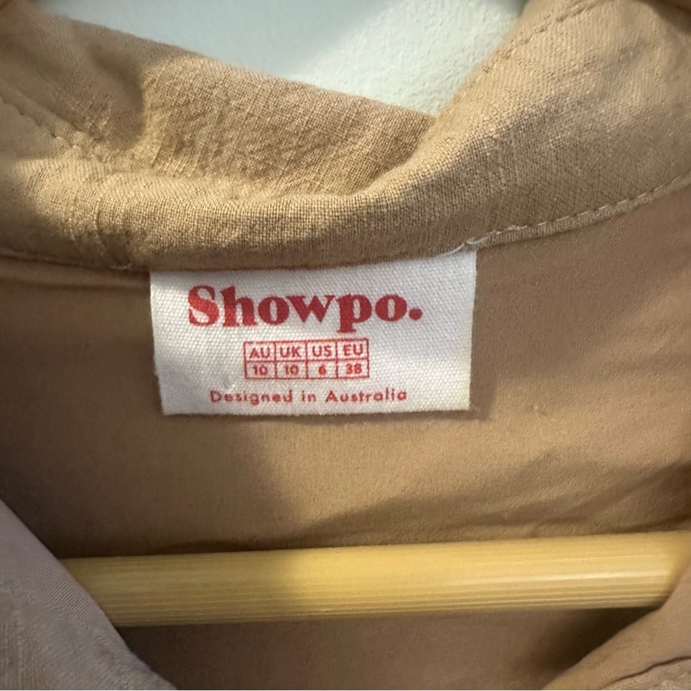 Showpo Beige Button-Down Midi Dress Puff Sleeve Safari Utility Shirt Dress Sz 6 - Picture 8 of 12